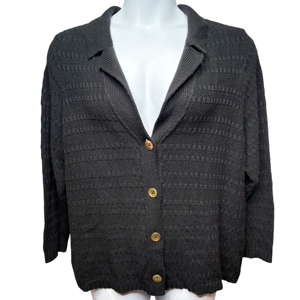 J. JILL Womens Black Textured Button Front Cardigan XL Petite Minimalist Classic